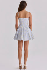 blue wildflower floral print cotton mini sundress