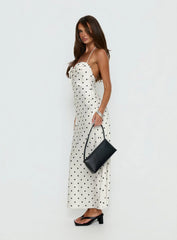Costella Halter Satin Maxi Dress Cream Polka Dot